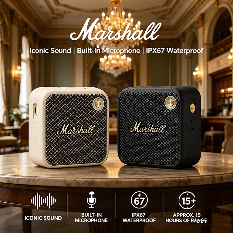 Marshall Mini Bluetooth Speaker Karaoke Boombox || Portable Bluetooth Speaker With Dual Mic Karaoke