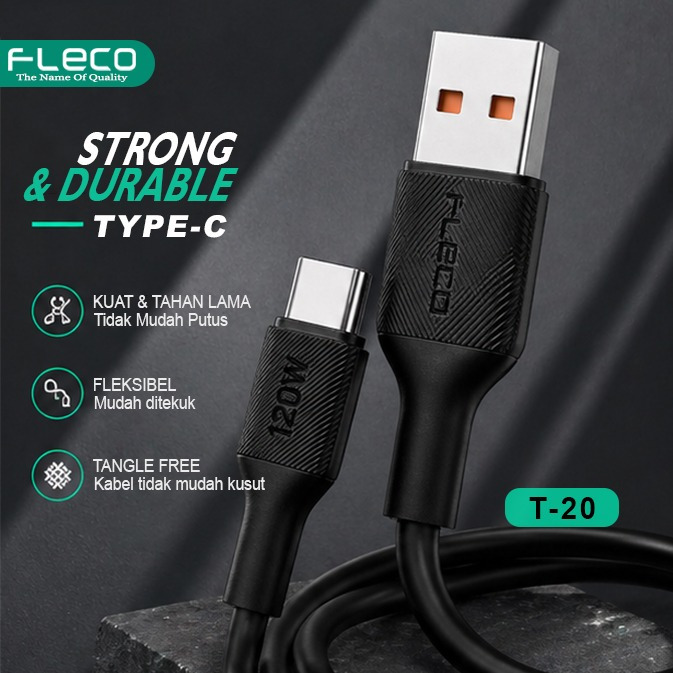 Kabel Data FLECO T-20 8A 120W Kabel Charger Type C Kabel Data ORIGINAL FLECO Super Fast Charging