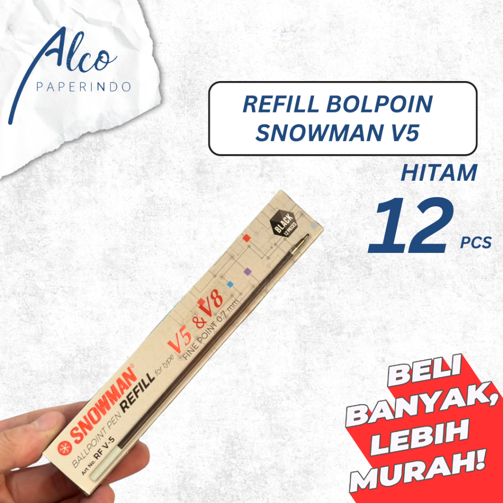 Refill Bolpoin Snowman V5 & V8 Hitam 0.7mm 12 Pcs