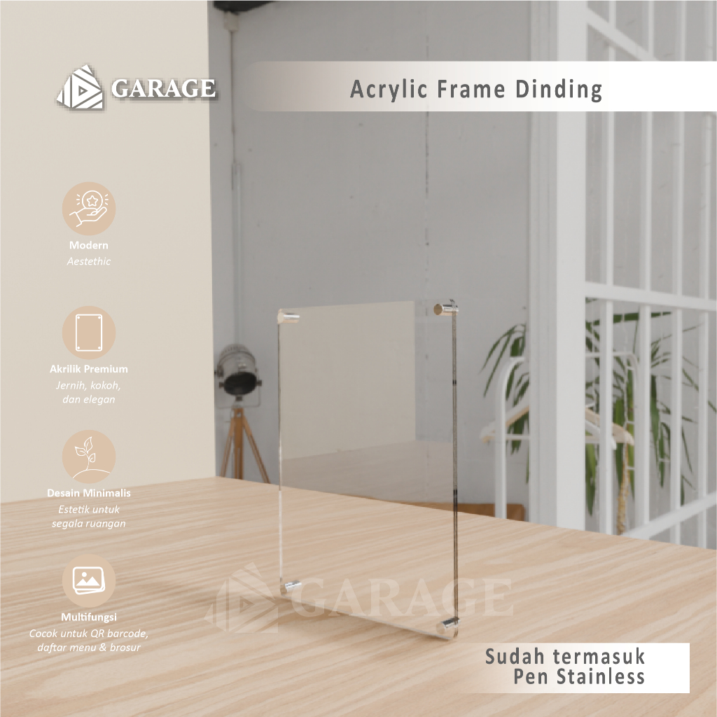 Akrilik Frame Stainles Baut Dinding | Akrilik Display Double Layer Brosur Daftar Menu  Estetik - GAR