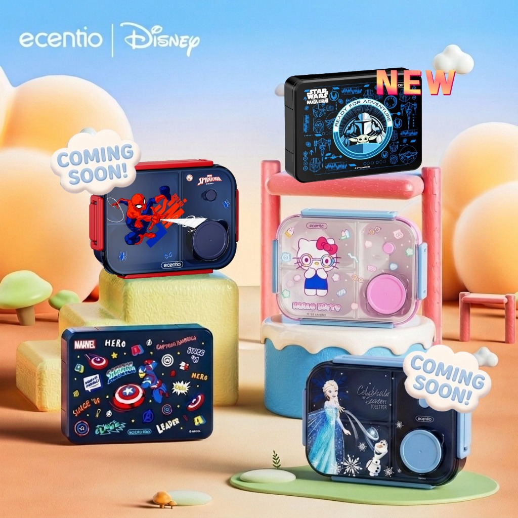 [Live Exclusive]ecentio tempat makan anak Disney series lucu sekolah BPA free bayi anti tumpah lunch
