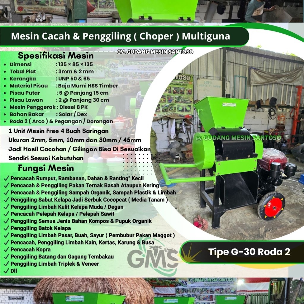 Mesin Choper Pencacah dan Penggiling kompos organik, pupuk, penggiling Sampah, Limbah, pembubur Paka