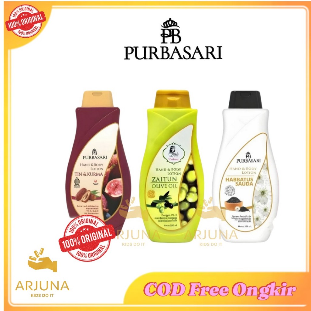 ARJUNA Purbasari Moisturizing Hand & Body Lotion Habbatussauda / Zaitun  / Tin 200ml KT5