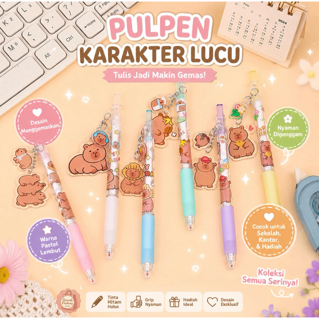 Pulpen Gel mekanik Capybara/ pulpen capybara gantungan lucu/ pulpen capy tinta warna hitam/ pulpen a