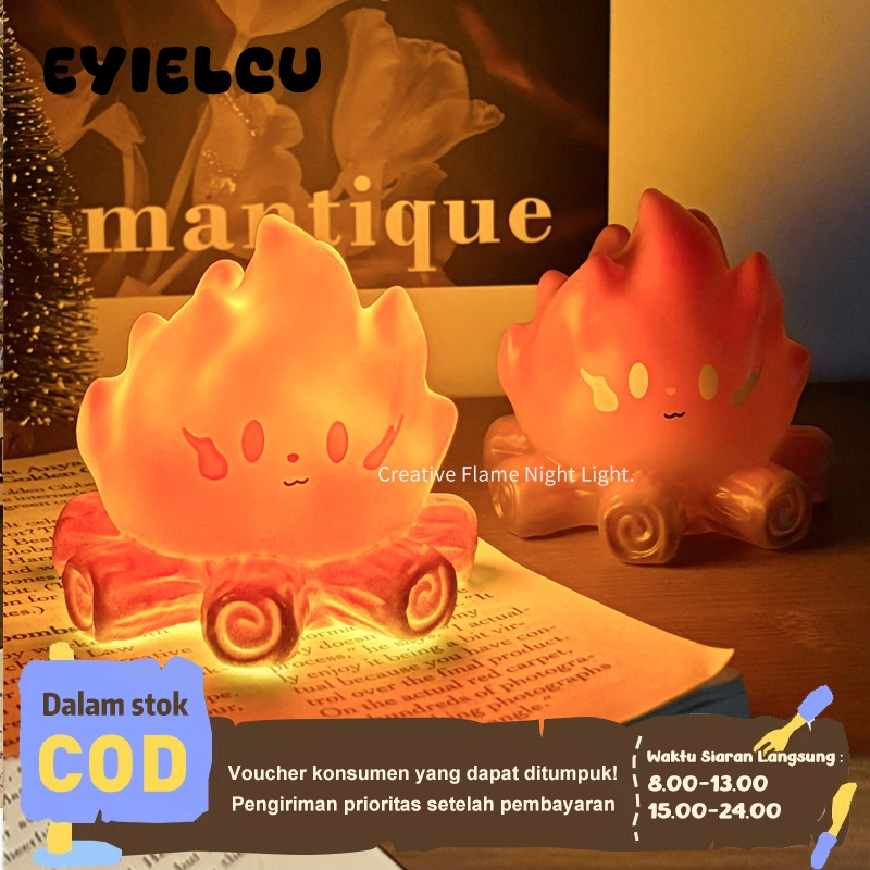 Eyre Lampu Malam Kartun Api Unggun LED Lampu Lilin Elektronik Hias Kamar Tidur Dekorasi Suasana Kado