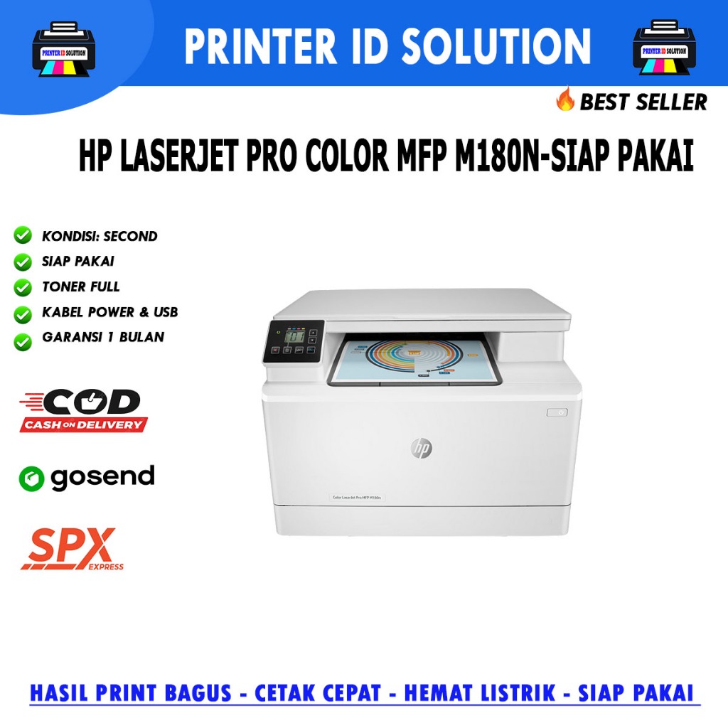 PRINTER HP LASERJET PRO COLOR MFP M180N MULTIFUNGSI COLOR A4 F4