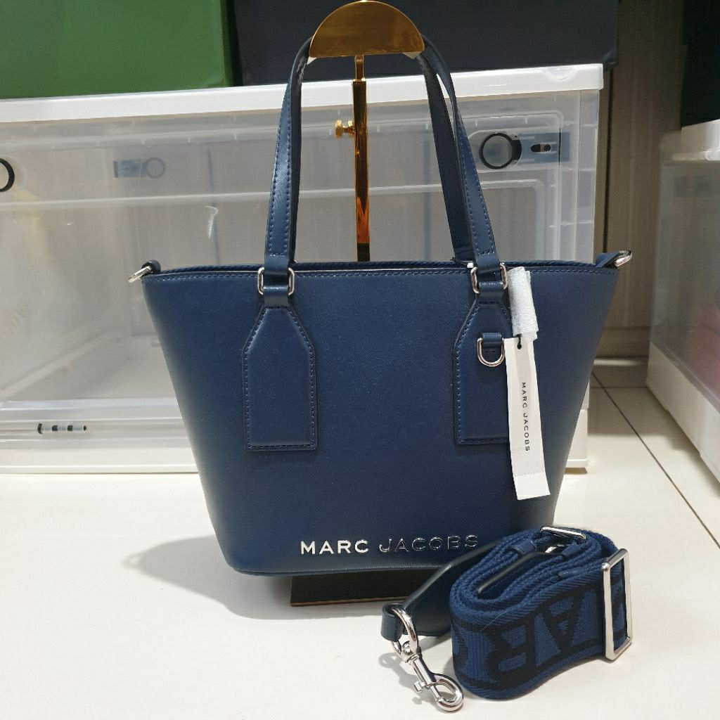 MJ Satchel Azure Blue Tote Bag Leather