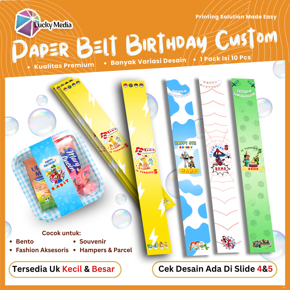[10pcs] Paper Belt Birtday Boy Custom Karakter Hampers Ultah Anak Cowok Hadiah Paperbelt Ulang Tahun