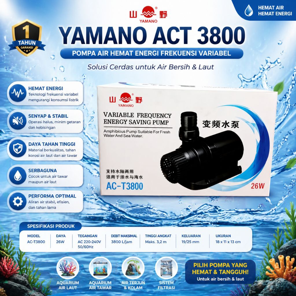 Pompa Kolam KOI Air mancur YAMANO ACT 3800 Submersible Pump
