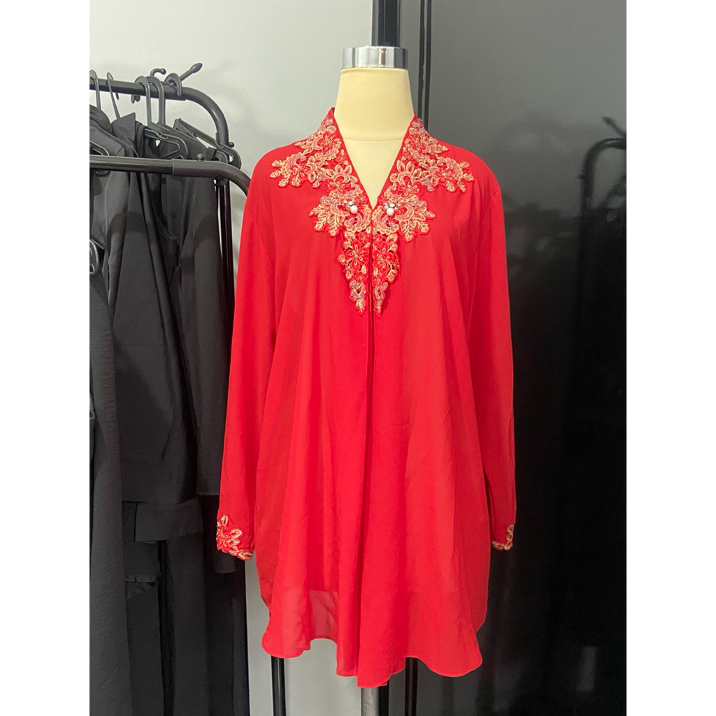 kebaya payet merah encim bordir embroidery modern preloved