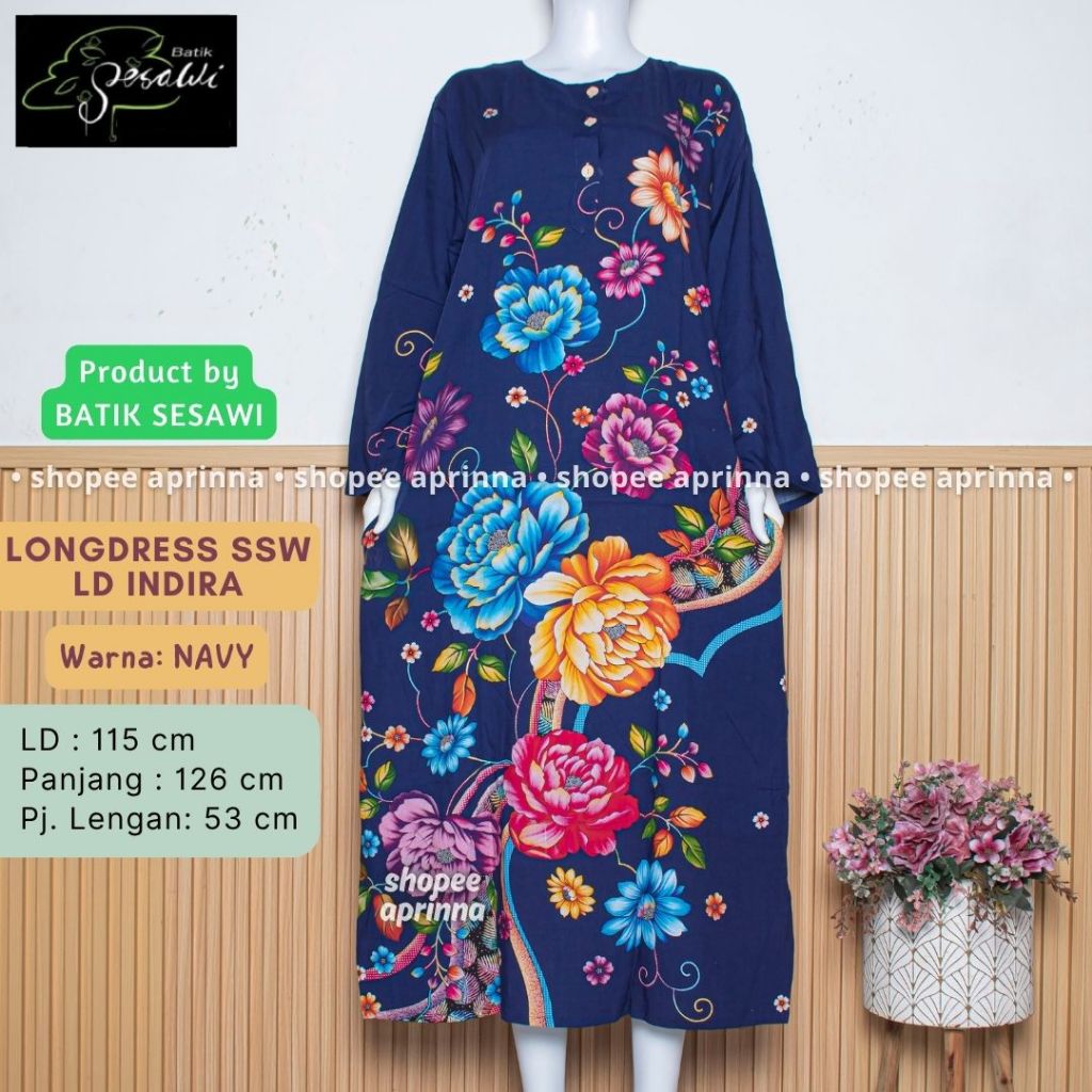 Longdress Indira & Indri Daster Batik Sesawi Label Hitam Daster Rayon Tangan Panjang Semata Kaki 3 K