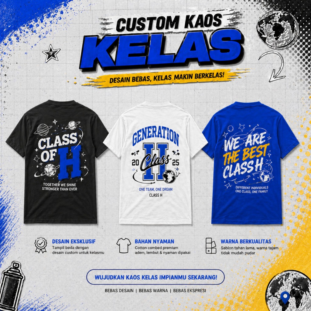 Kaos Custom Kelas Reflektiv (Menyala) / Kaos Custom Kelas / Kaos Kelas / Baju Kelas Custom Satuan Gr