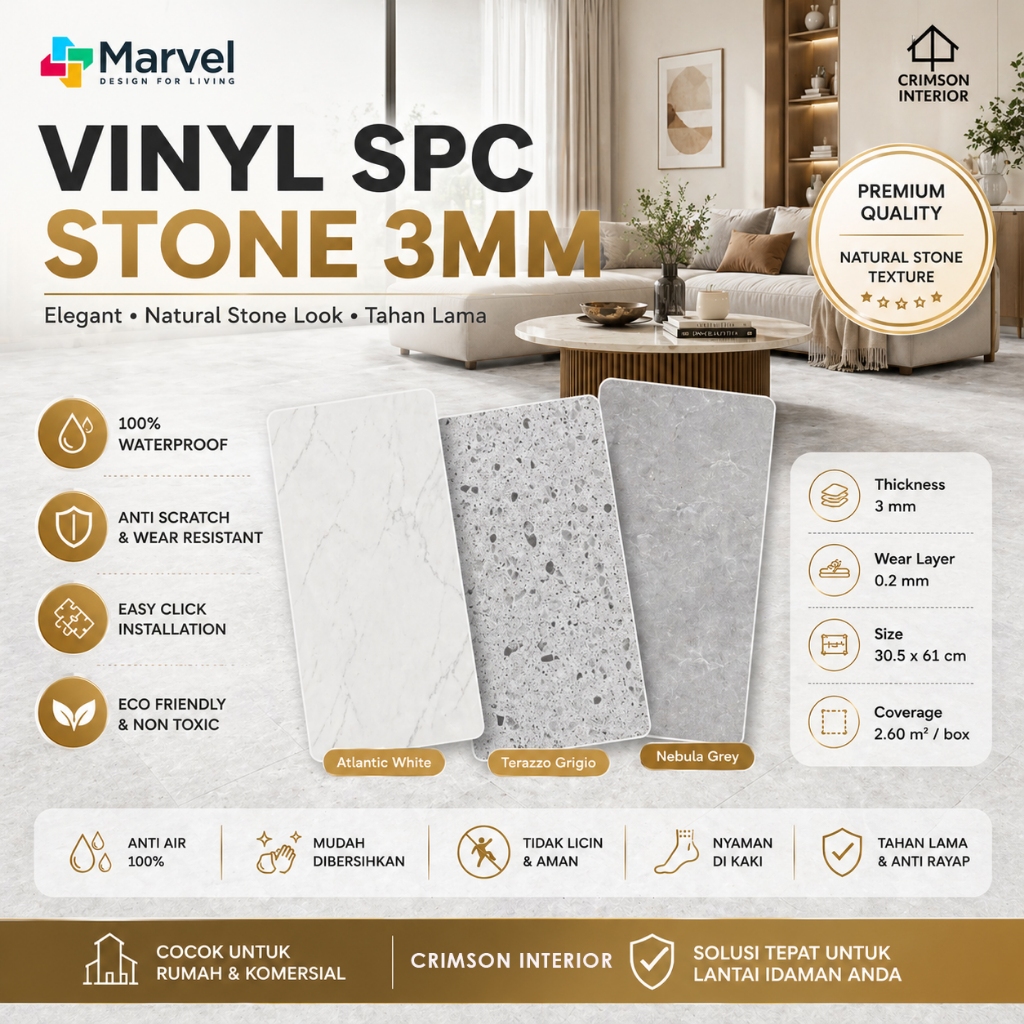 FLOORING VINYL SPACE MARVEL STONE 3MM | LANTAI VINYL MARVEL LUXURY TILE