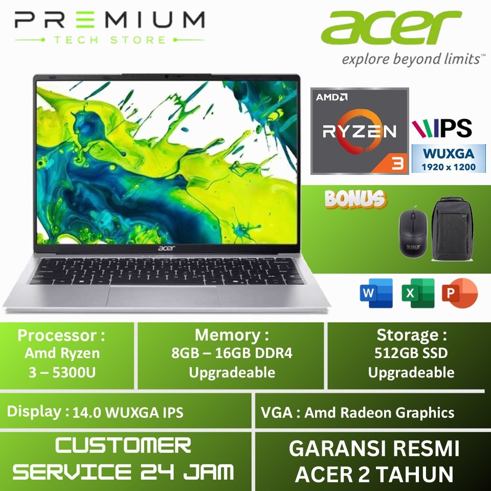 Laptop Gaming Acer Aspire Lite 14 42P Amd Ryzen 3 5300U 16GB 1TB SSD WUXGA IPS Windows 11 Original