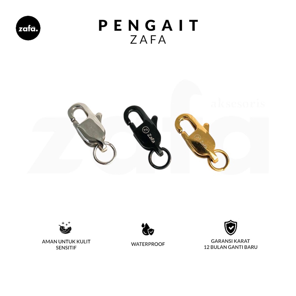 Zafa Pencapit Pengait Kalung Gelang Titanium Anti Karat Black Silver Gold