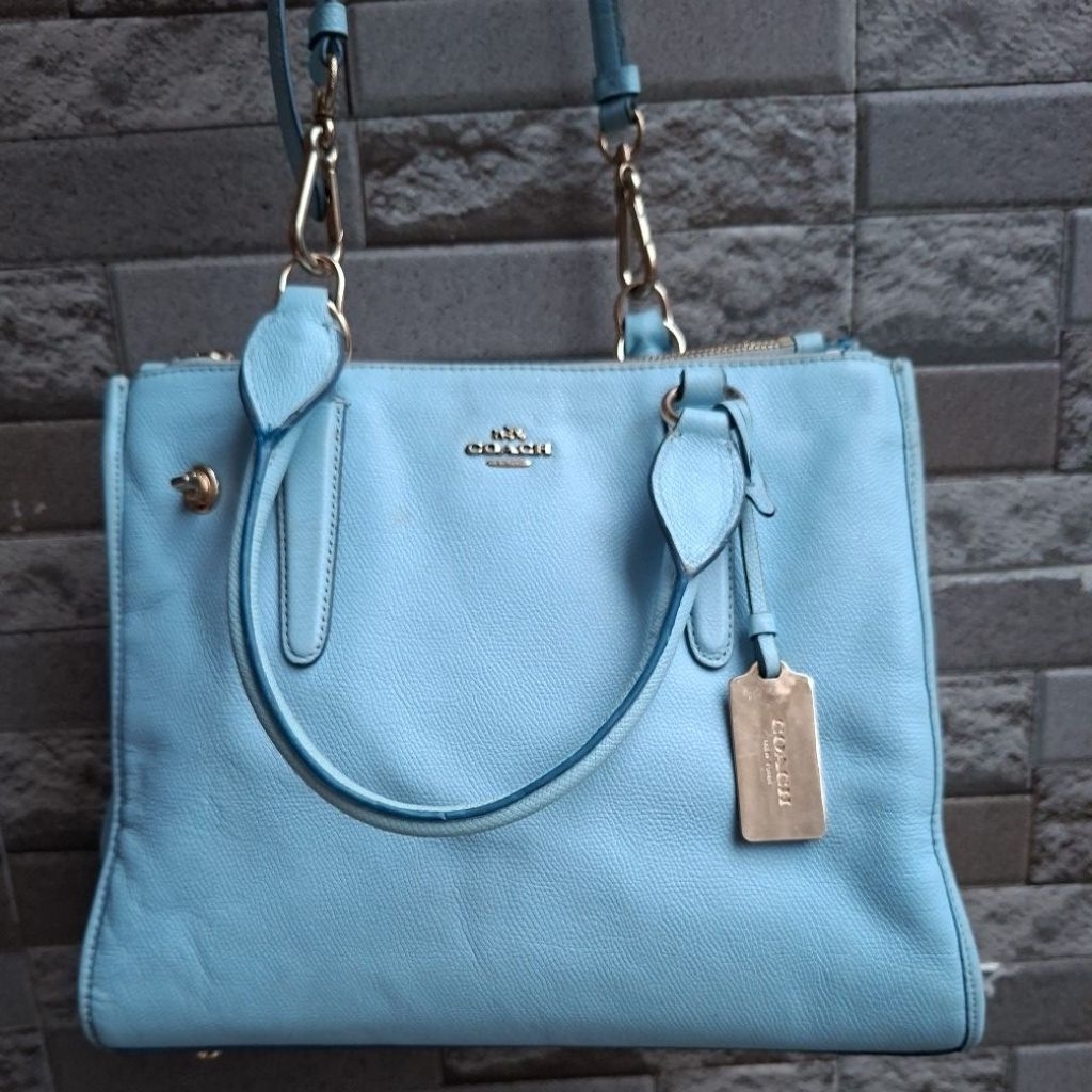 COC Tas Biru Muda Kulit Sapi Asli, Sling Top Handle Genuine Leather