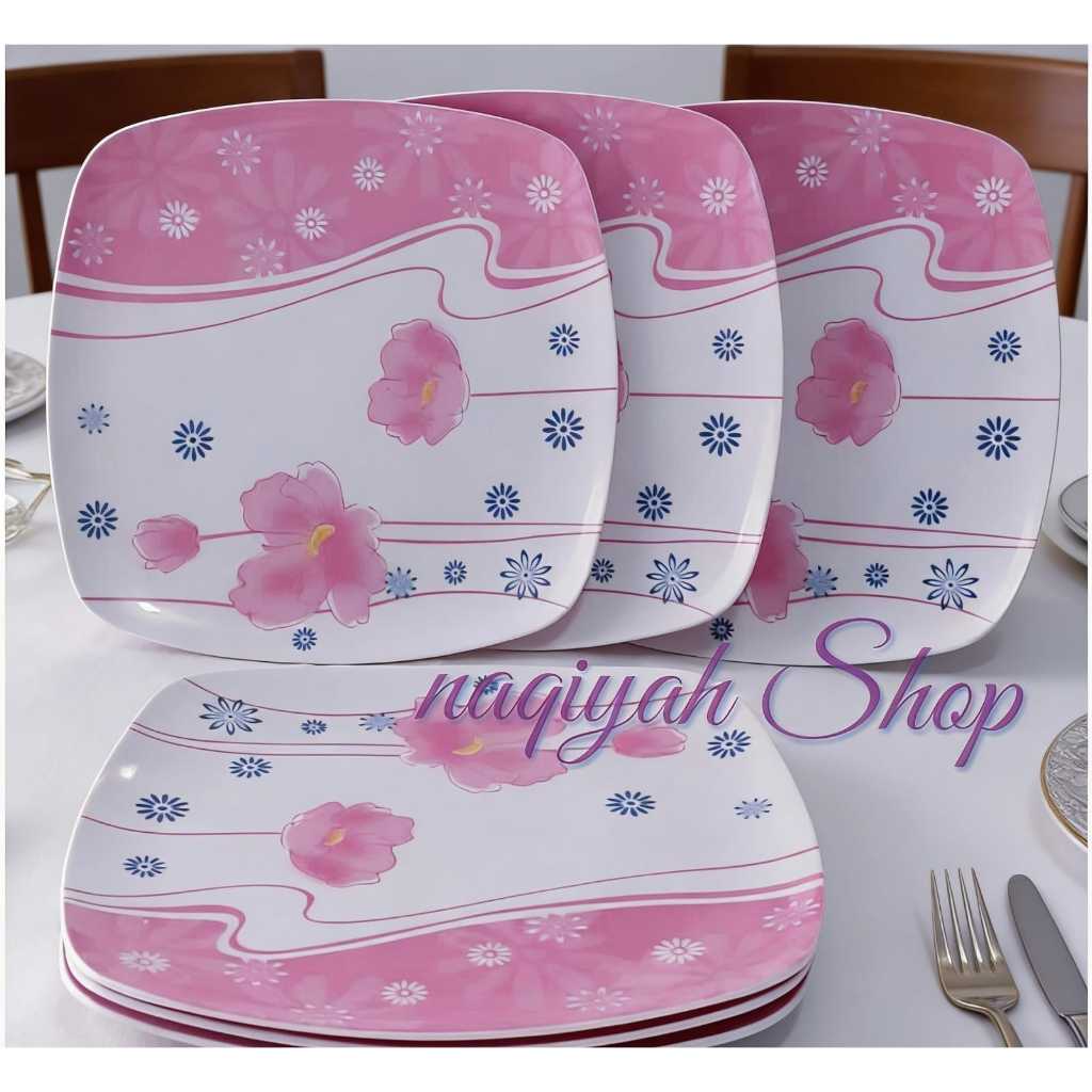 12pcs Piring Melamine Persegi Motif. Piring Makan Ceper, Piring Melamin Persegi Motif bunga