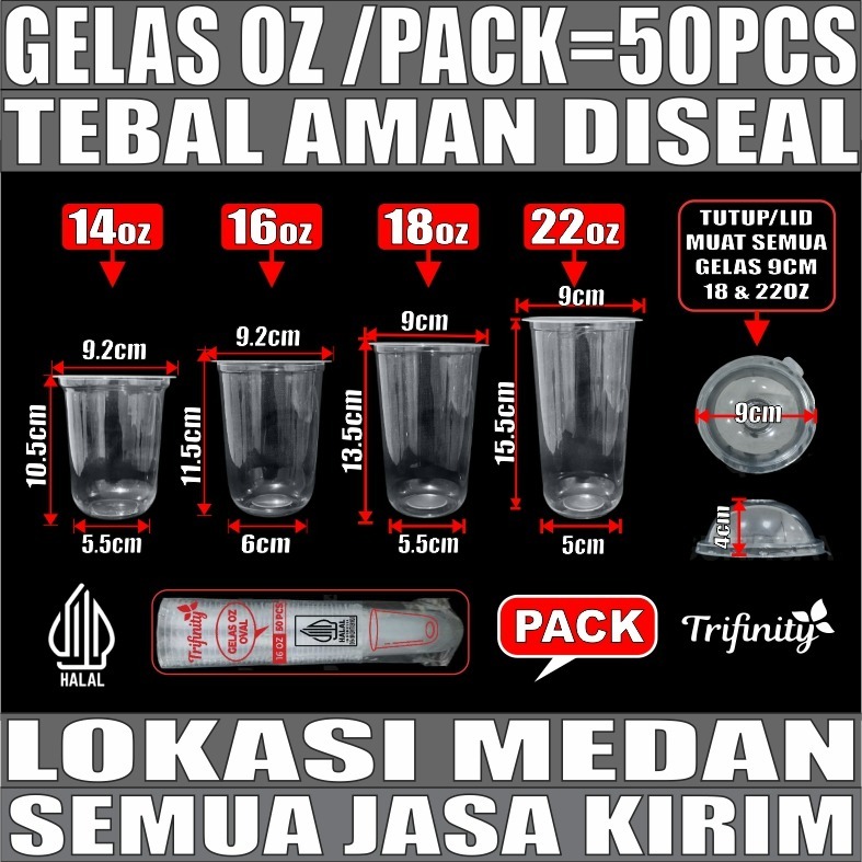 Gelas Oz Plastik Oval Tebal  14oz 16oz 18oz 22oz per Pack Cup Pop ice Medan