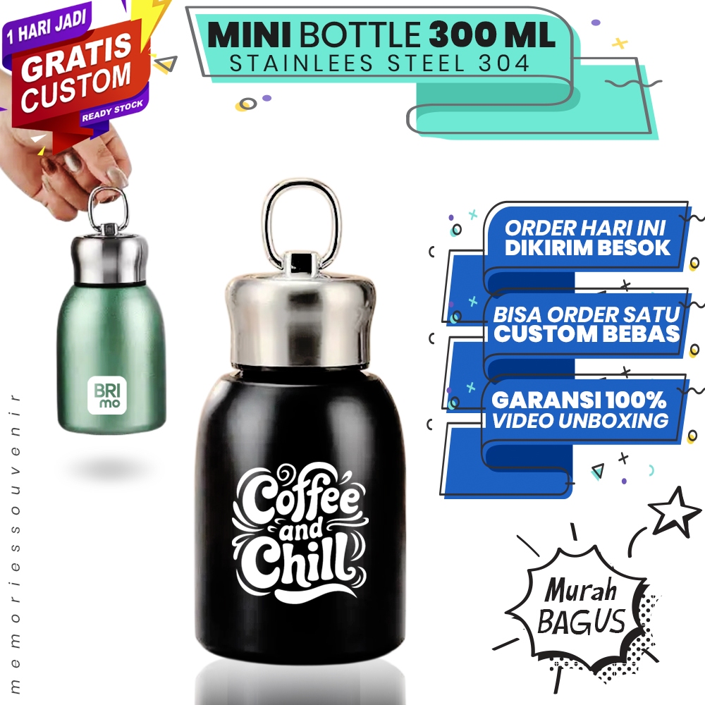 Tumbler Mini Coffee 300ml  stainlees steel Gratis custom Nama / botol air minum tahan panas dan ding
