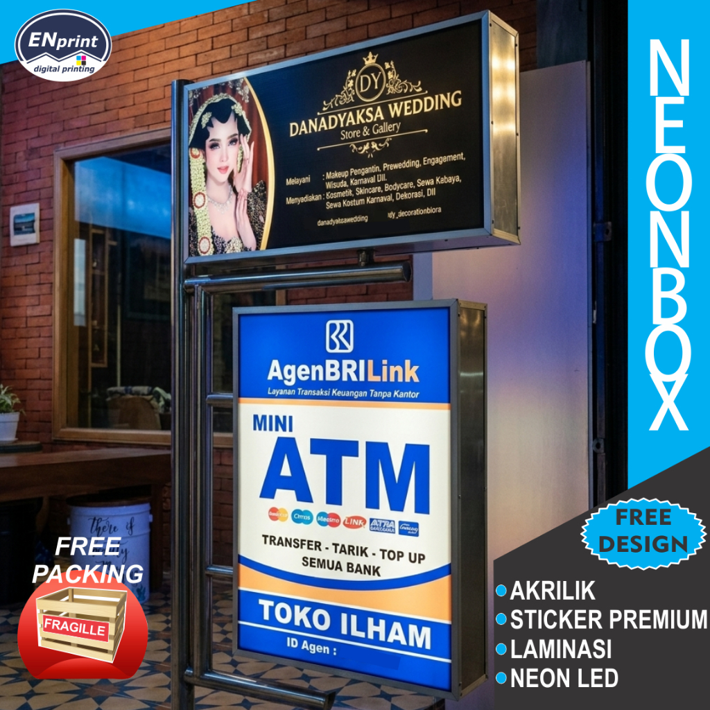 Neon box Custom AKRILIK 2 SISI ukuran 100x40, 100x50, 90x50, 90x60, 80x50, 80x60 Dokter,Bidan,Cafe,S