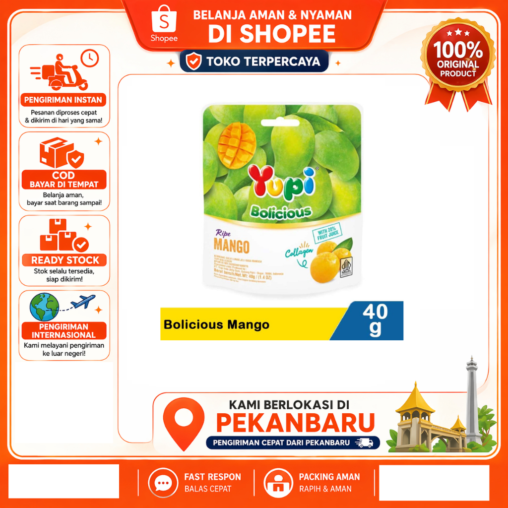 [SDW] pekanbaru/40 Gram Permen Lunak Yupi Bolicious Mango Soft Gummy Candy Mangga Halal