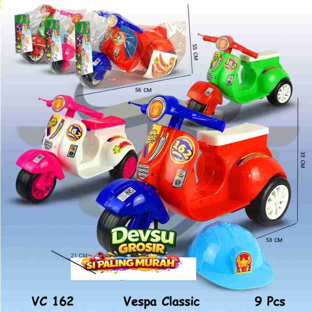 Motor Mainan Anak Vespa Classic | Ride On Anak Roda 3 Dorong Mobil Motor Anak Murah FREE HELM