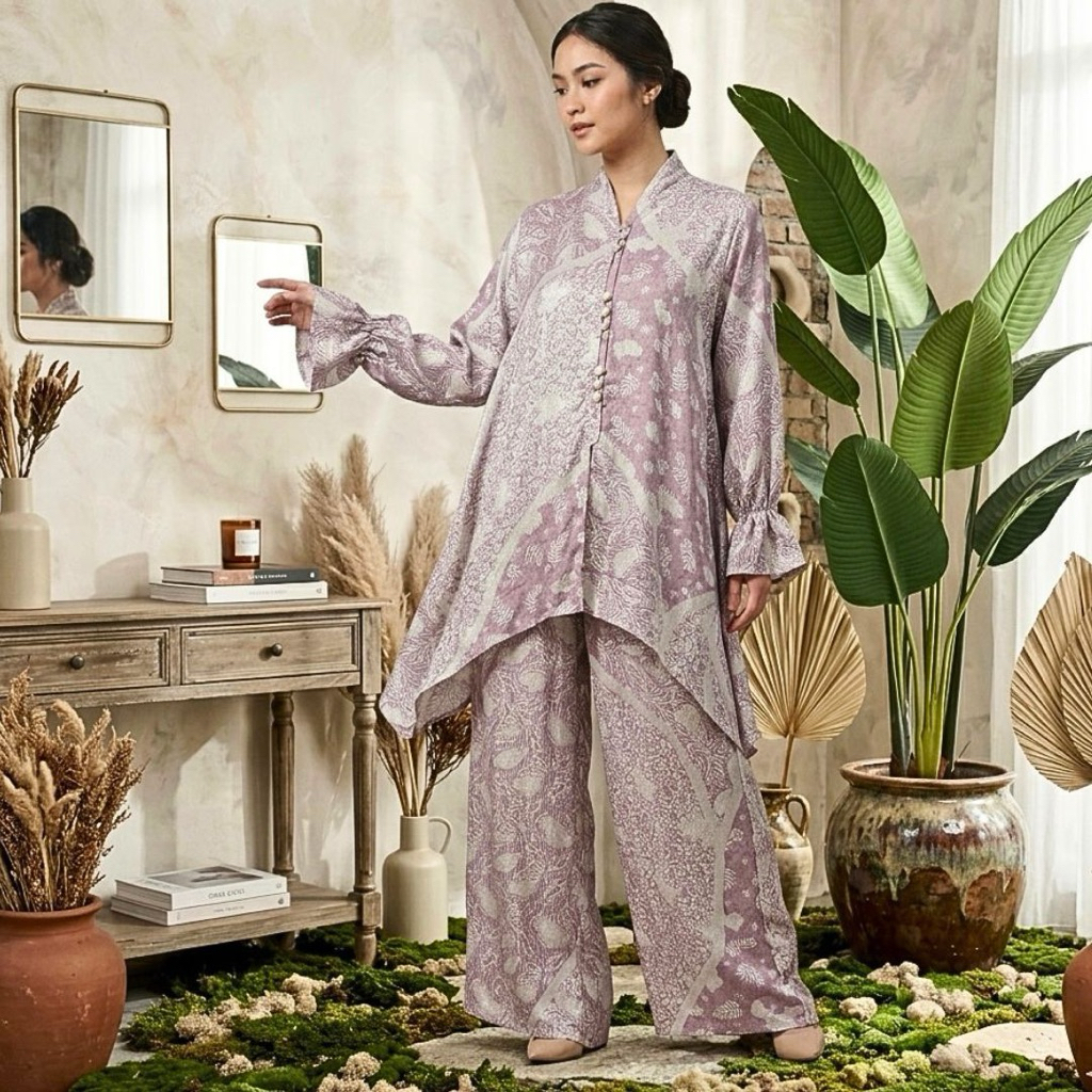 Setelan Atas Bawa Viscose Batik Kancing Celana Kulot Kebaya Modern Kondangan Formal Nonformal Kerja 
