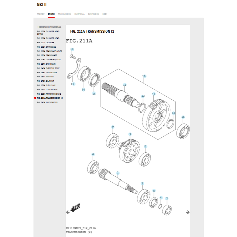 Gear Box Nex II igi/Gear rasio gardan sett Suzuki Nex 110 karbu/Nex 110 injeksi/Suzuki let's