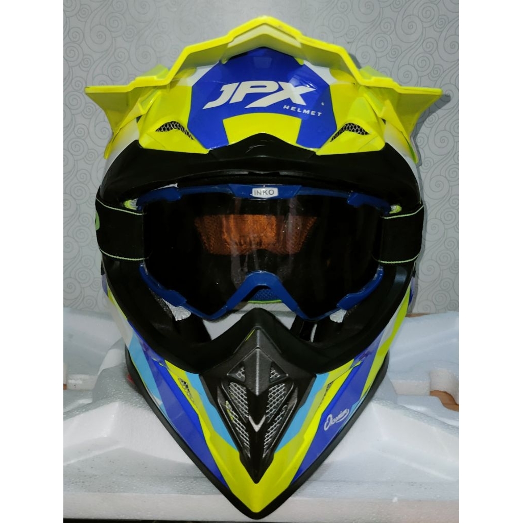 Helm JPX FOX1 Motor Cross/Trail dan Super Moto X29 Series Oksonium Original dengan Desain Kuning Sta