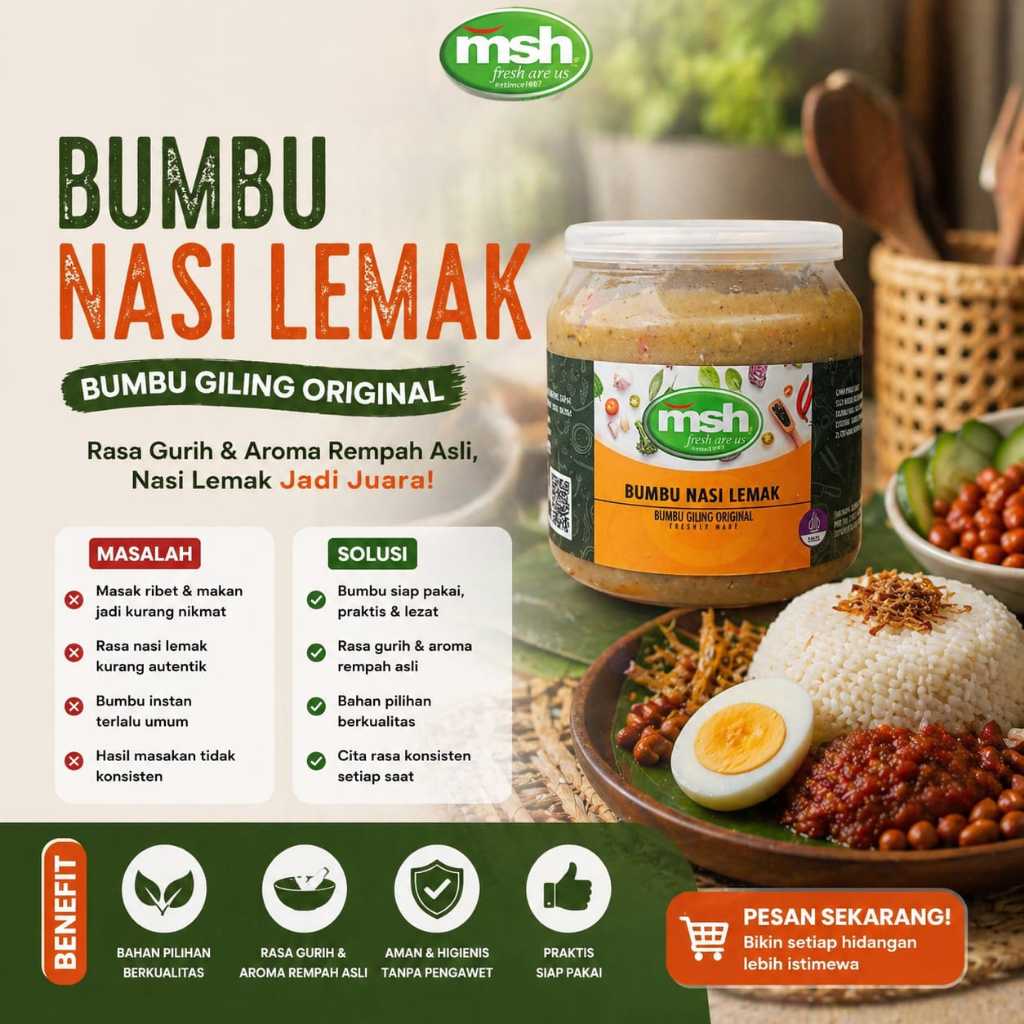 Bumbu Nasi Lemak 190gr , Bumbu Nasi Lemak Gurih , Bumbu Nasi Lemak Rempah Asli