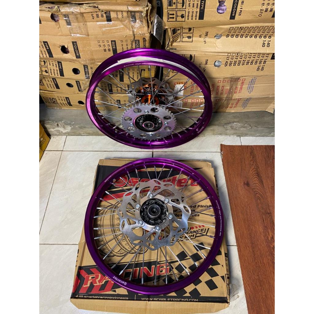Roda Set RBT KLX Velg Scarlet 160/185-17 Tanpa Ban -Dilengkapi Disc +Gear