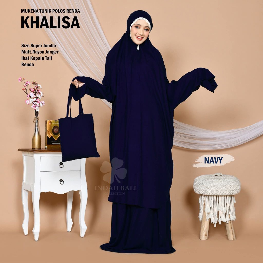 Mukena Bali Polos Khalisa Tunik Renda Berlengan (atas bawah/putusan)