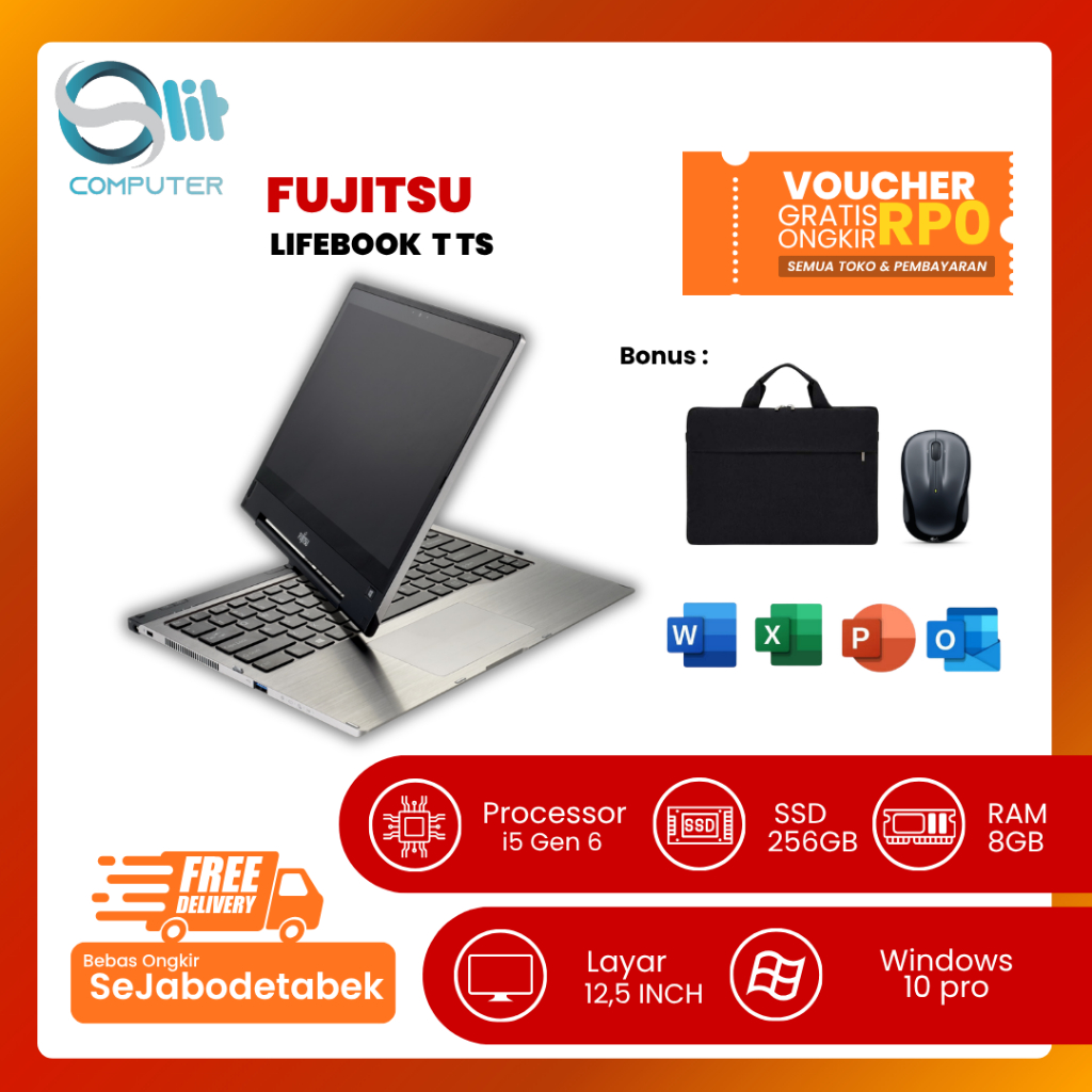 Fujitsu Lifebook T Series Touchscreen i5-6300U RAM 8GB SSD 256GB 12.5” Win 10 Pro Laptop + Bonus Tas