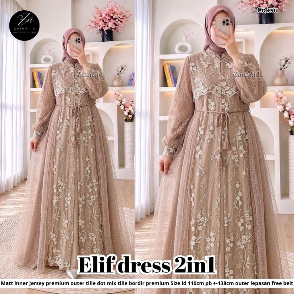 100% ORI Elif dress 2in1, Milla set hijab dress - Rebeca dress set jilbab - Salsa dress set jilbab b