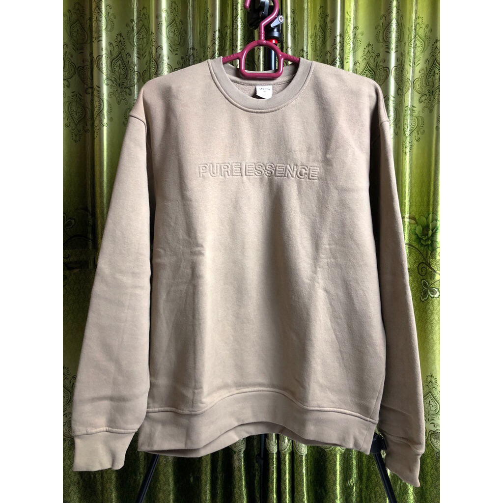 crewneck Sweater Original ZES Pure Essence Taupe Grey Pria Wanita Sweater Original ZES Embro Outline