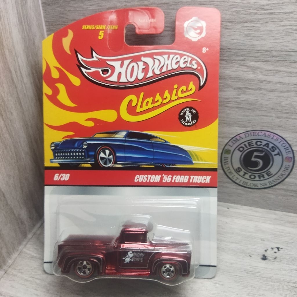 hotwheels classics series 5 custom 56 ford truck merah