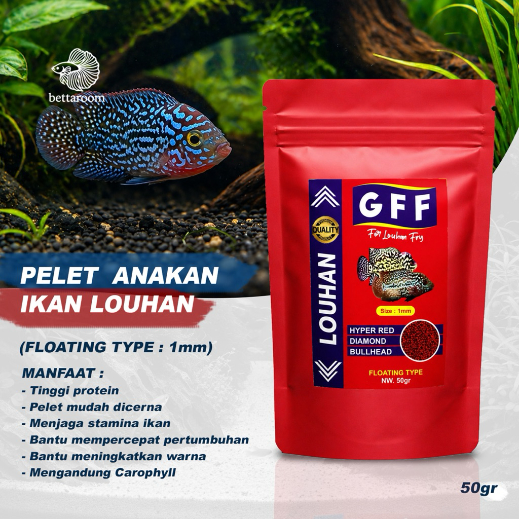Pelet GFF pakan Burayak ikan louhan pelet carophyll anakan ikan louhan jenong 4 - 8 cm