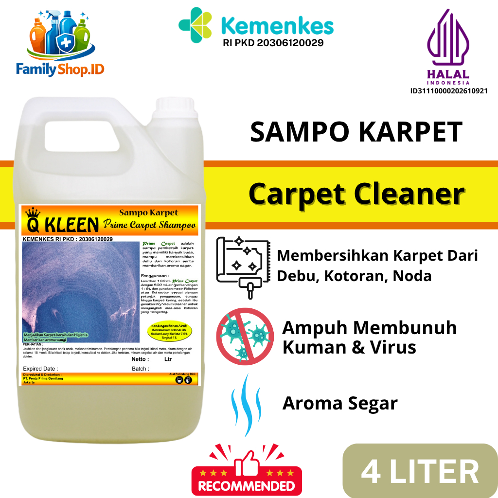 Sabun Pembersih Karpet 4 Liter Q KLEEN HALAL Menghilangkan Noda Karpet Ampuh Bunuh Kuman Memberikan 