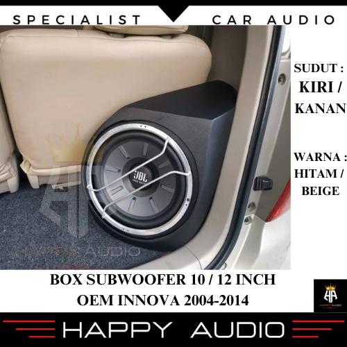 Box Sudut Subwoofer 10 & 12 Inch OEM Toyota Innova 2004-2014 Bahan MDF 18mm Audio Mobil
