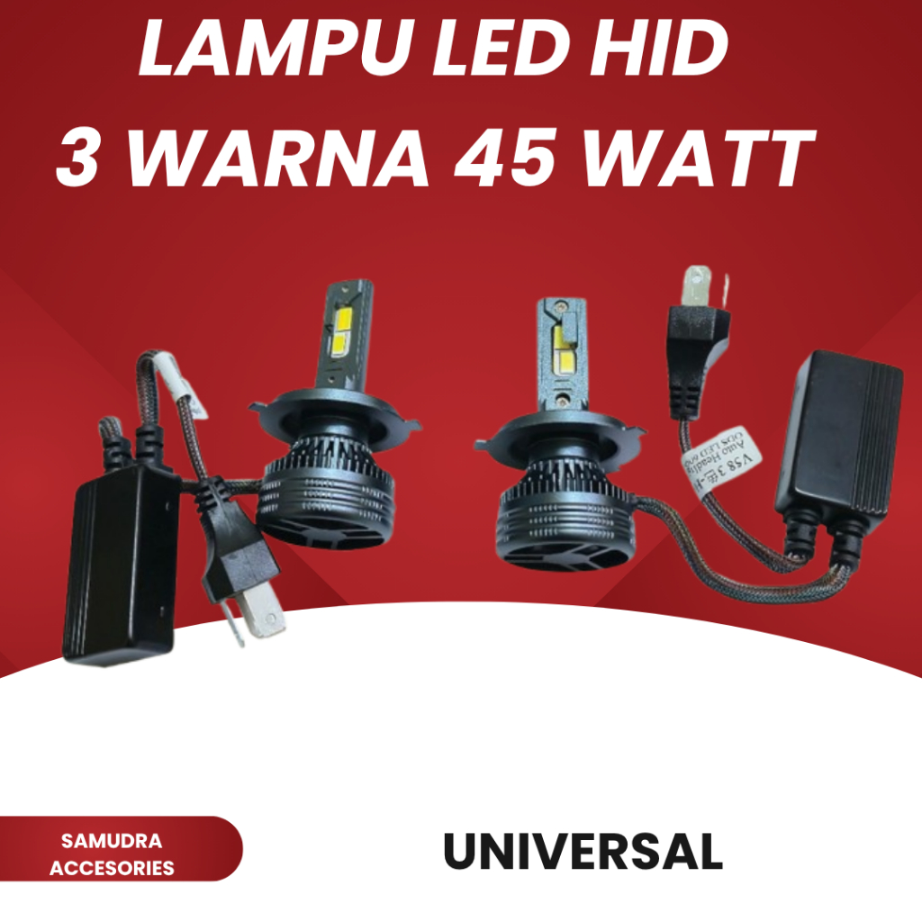 Lampu LED HID 3 WARNA 45 WATT H4 H11 Mobil Universal