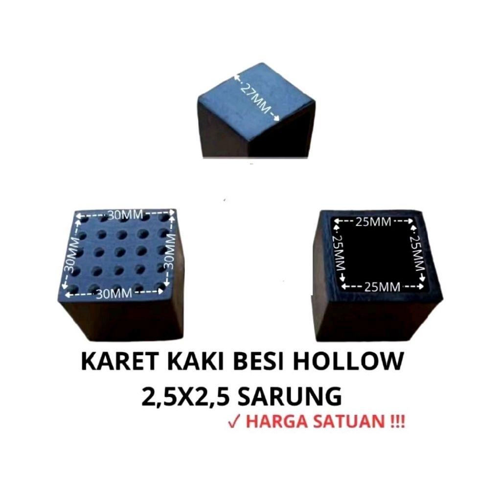 Karet Kaki Hollow 2,5x2,5 TC Sarung Karet Tutup Kaki Meja Kursi Besi Hollo