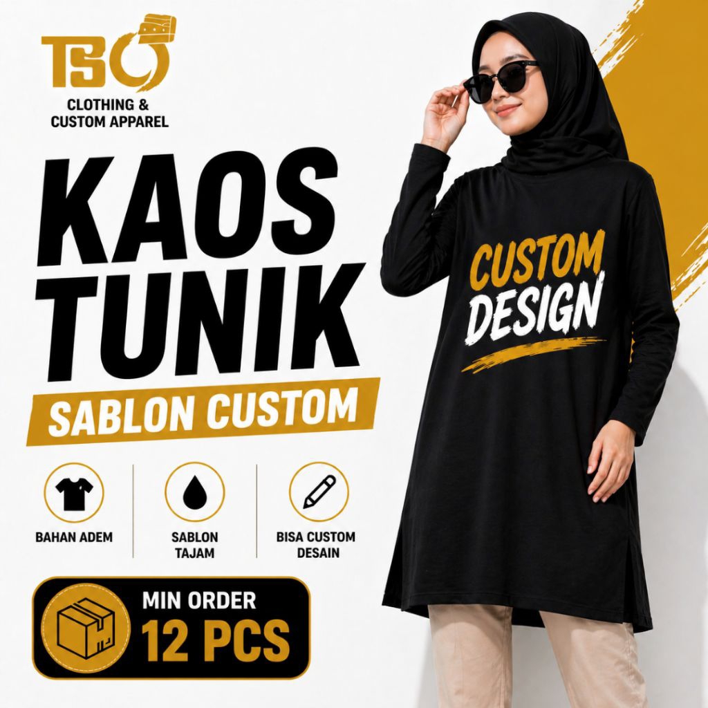 KAOS PANJANG TUNIK / KAOS AKHWAT SABLON CUSTOM SERAGAM HIJAB MUSLIMAH DEWASA ANAK
