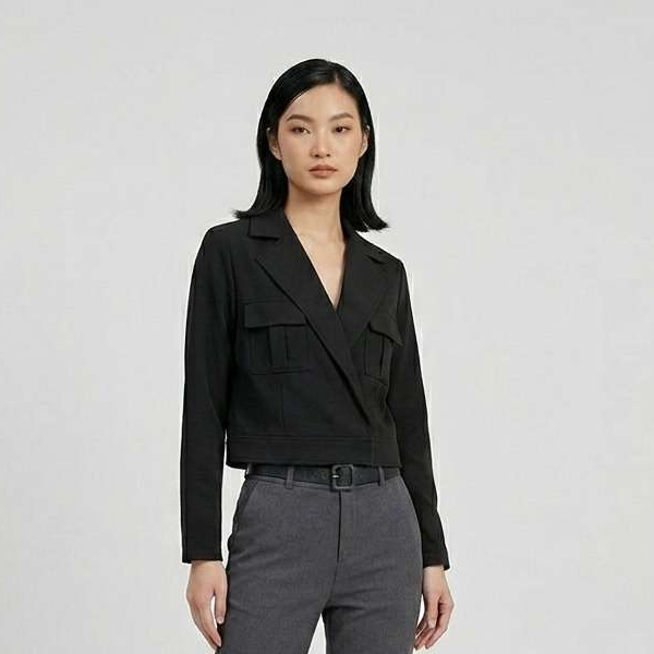 Lilyfashionidn - 325289 |  ATASAN WANITA BLAZER KATUN ZARA NO STRETCH LENGAN PANJANG BLACK BROWN GRE