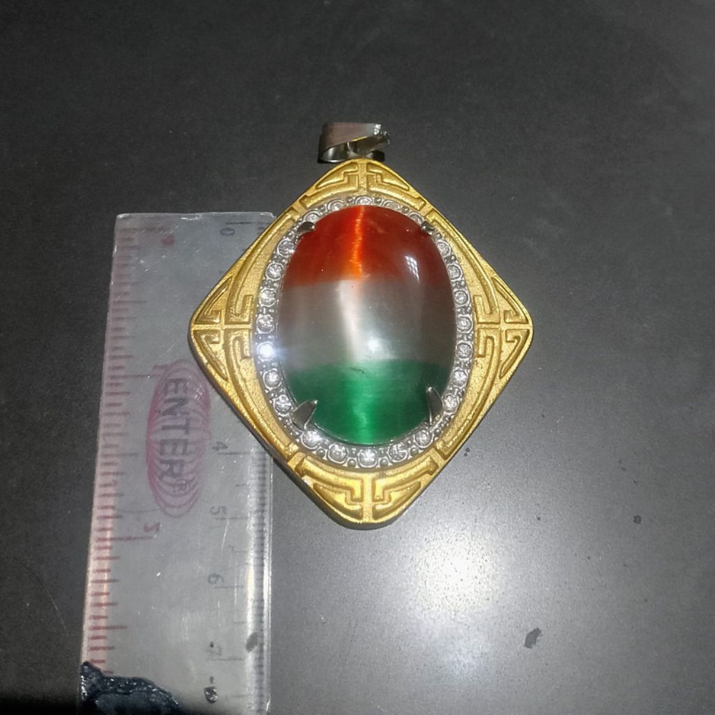 Kalung Liontin Batu Akik Mata Kucing Multiwarna Jumbo