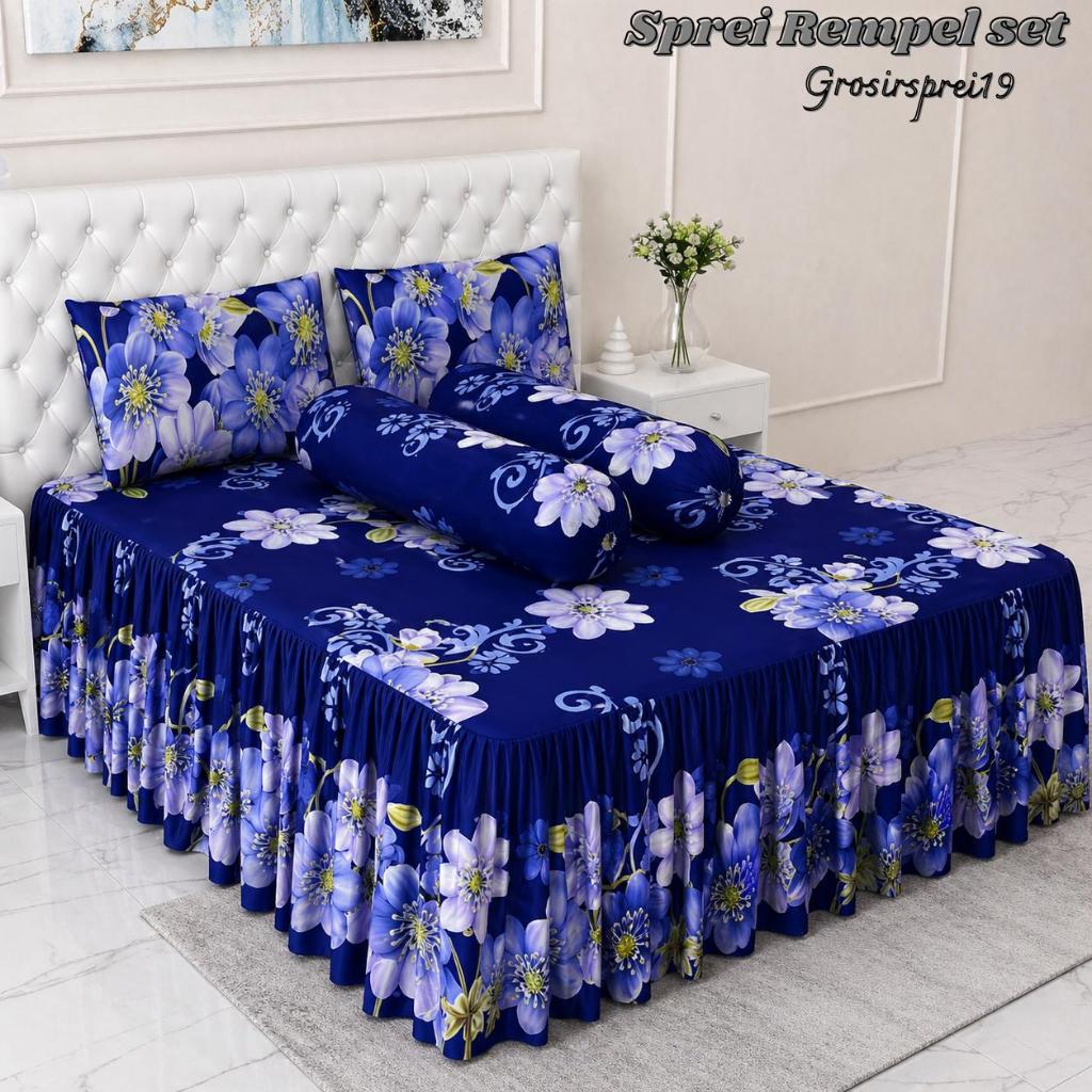 Sprei Rumbai Katun halus tidak luntur Motif Bunga Ukuran King 180x200 Queen 160x200 Single 120x200