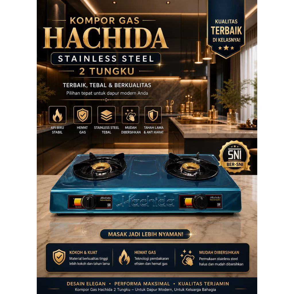 kompor 2 tungku stainless HACHIDA