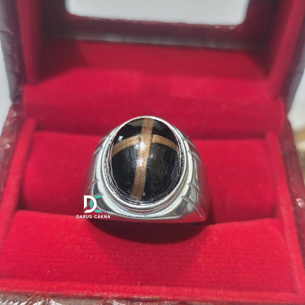 Cincin Batu Tapak Jalak Garis Emas Silver