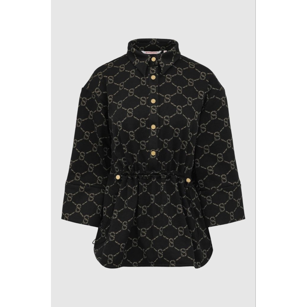 Beverly Monogram Shacket Black Buttonscarves Kemeja Hitam