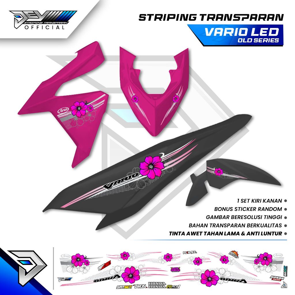 STRIPING TRANSPARAN VARIO LED OLD 2014 -2017 | MOTIF BUNGA | VARIO 125-150 LED OLD