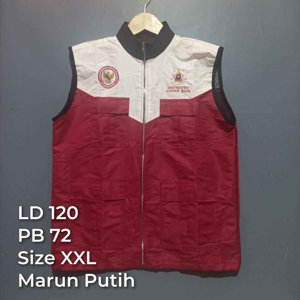 Vest Rompi Pria Warna Marun Putih Size XXL Second Bekas Pakai